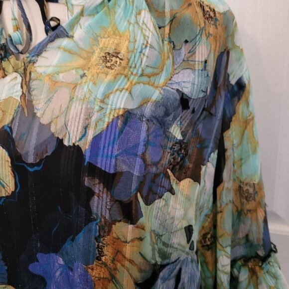 2 Piece Susan Graver Blouse Chiffon Top Blue Floral  Tank Top Career Work 1X - Picture 5 of 9